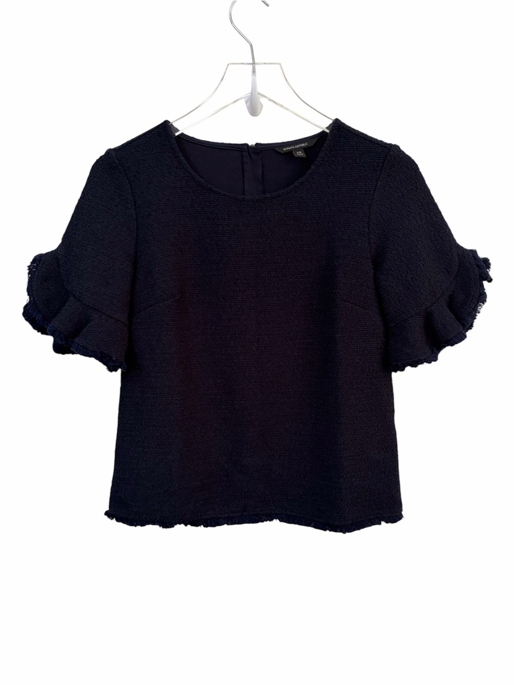 Banana Republic | Navy Tweed Ruffle Short Sleeve Top Office Career